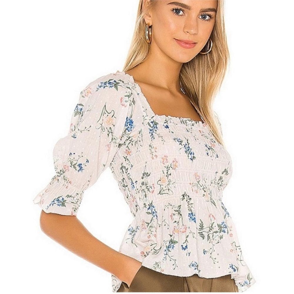 SAYLOR Clover Smocked Floral Top Small